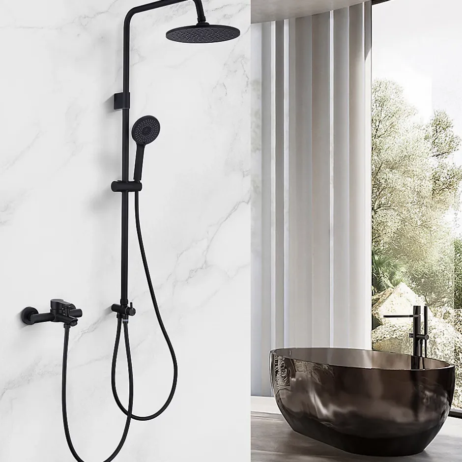 Homelody Colonne de Douche Mecanique avec Mitigeur 2 Fonctions Jet Pluie Douchette a Main Hauteur Reglable 839 a 1164 mm Inox Noir* Colonne De Douche Mécanique