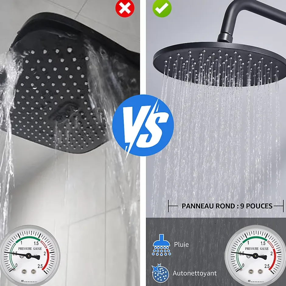 Homelody Colonne de Douche Mecanique avec Mitigeur 2 Fonctions Jet Pluie Douchette a Main Hauteur Reglable 839 a 1164 mm Inox Noir* Colonne De Douche Mécanique