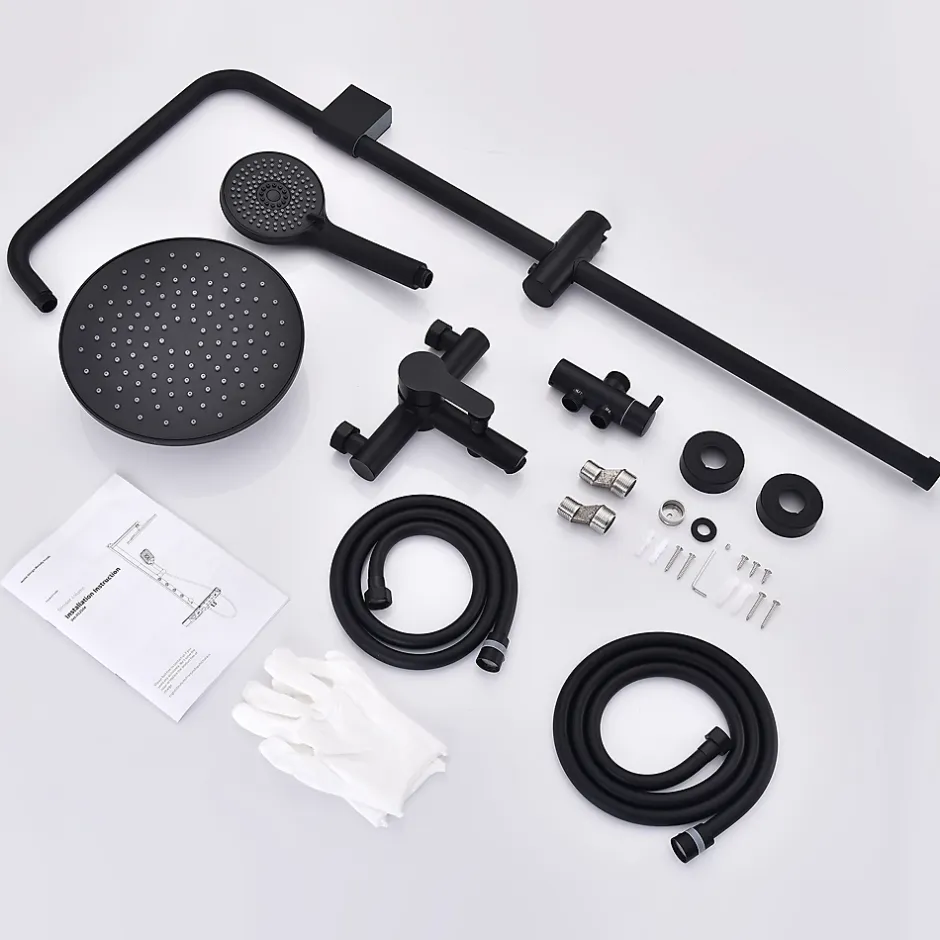 Homelody Colonne de Douche Mecanique avec Mitigeur 2 Fonctions Jet Pluie Douchette a Main Hauteur Reglable 839 a 1164 mm Inox Noir* Colonne De Douche Mécanique