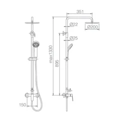 Imex Products Colonne de douche mitigeur chrome en acier et laiton avec douchette extensible