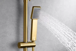 Imex Products Colonne de douche mitigeur or brosse acier et laiton douchette extensible pomme extraplate antic* Colonne De Douche Encastrable