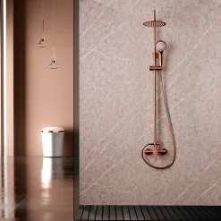 Imex Products Colonne de douche mitigeur or rose acier et laiton tête plate anticalcaire manche incluse* Colonne De Douche Encastrable