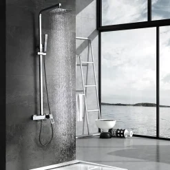 Imex Products Colonne de douche mitigeur chrome en acier et laiton avec pommeau anticalcaire 20x20 cm