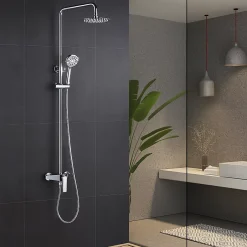 Imex Products Colonne de douche mitigeur chrome acier et laiton avec barre extensible et pommeau plat anticalcair* Colonne De Douche Mécanique