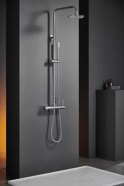 Imex Products Colonne de douche mitigeur acier et laiton chrome avec douchette extra plate anticalcaire* Colonne De Douche Encastrable