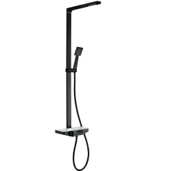 Bernstein Colonne de douche moderne combinée thermostatique acier inoxydable + tablette verre - 120x50cm - NT7385 Noir mat, 20cm carré* Colonne De Douche Thermostatique