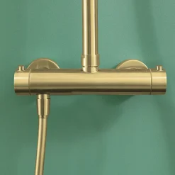 Kibath Colonne de douche monocommande ronde PRO, 78-125 cm, finition OR brossé, en laiton