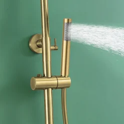 Kibath Colonne de douche monocommande ronde PRO, 78-125 cm, finition OR brossé, en laiton