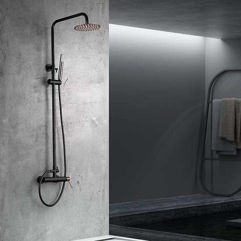 Imex Products Colonne de douche monocommande noir mat et or rose en acier et laiton* Colonne De Douche Encastrable