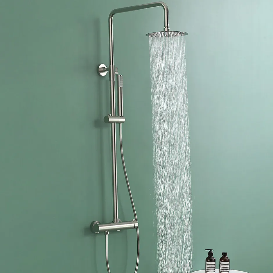 Kibath Colonne de douche monocommande ronde PRO, 78-125 cm, finition nickel brossé, en laiton* Colonne De Douche Mécanique