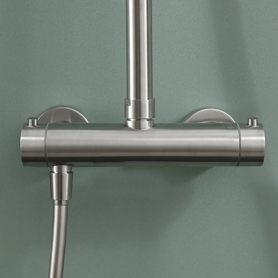 Kibath Colonne de douche monocommande ronde PRO, 78-125 cm, finition nickel brossé, en laiton* Colonne De Douche Mécanique