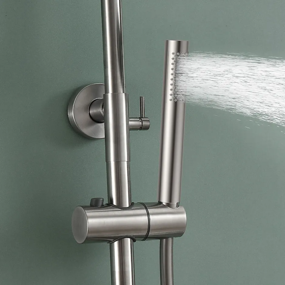 Kibath Colonne de douche monocommande ronde PRO, 78-125 cm, finition nickel brossé, en laiton* Colonne De Douche Mécanique