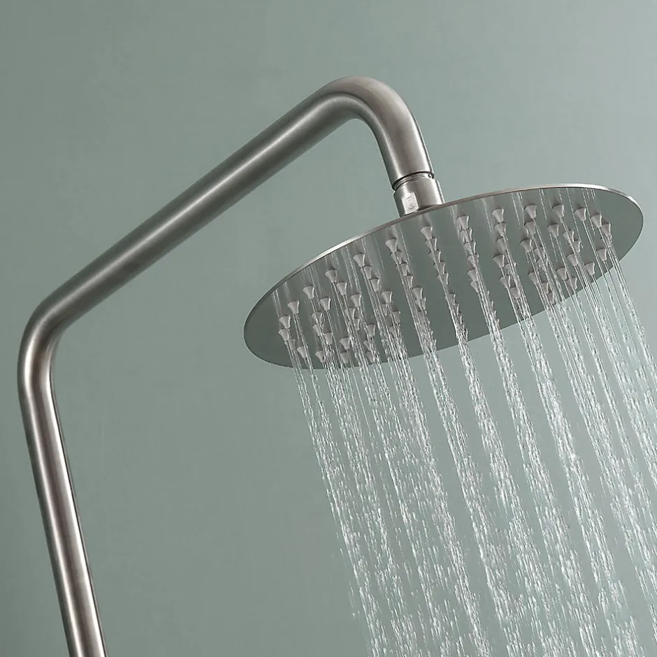 Kibath Colonne de douche monocommande ronde PRO, 78-125 cm, finition nickel brossé, en laiton* Colonne De Douche Mécanique