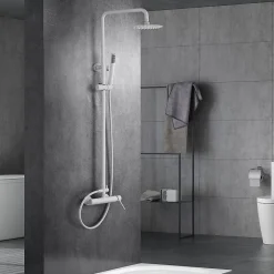 Imex Products Colonne de douche monocommande blanche acier et laiton avec douchette extensible