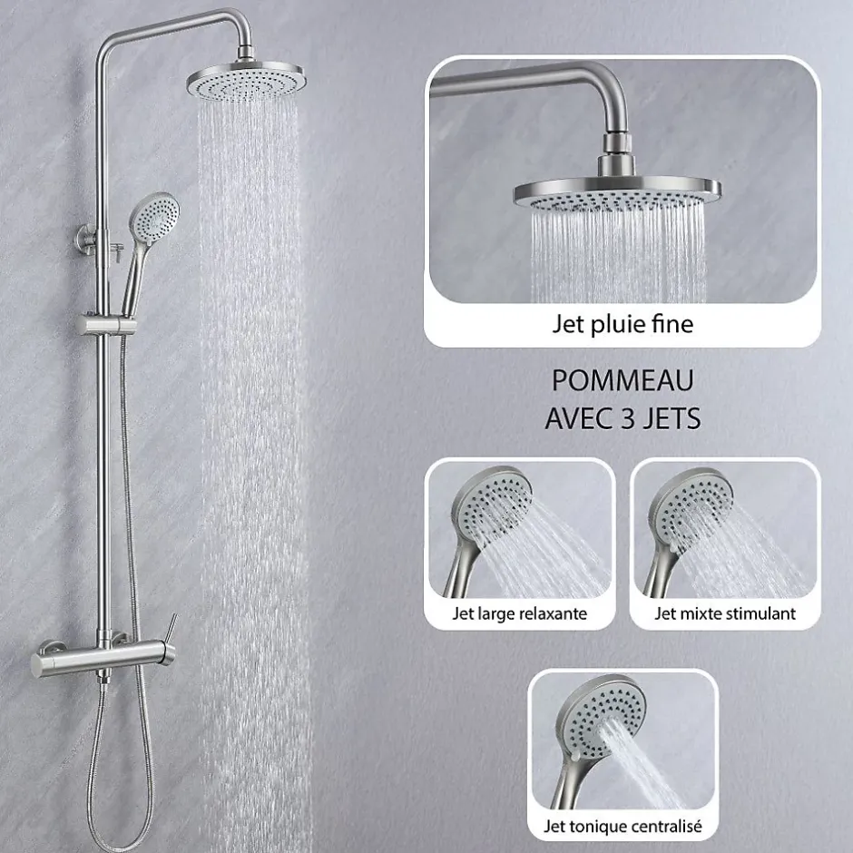 Dileci Colonne de douche nickel brossé,chrome - 2 fonctions -* Colonne De Douche Mécanique