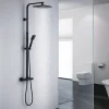 Auralum Max Colonne de Douche Noir avec Mitigeur Thermostatique 2 Fonctions Ensemble de Douche Noir en Laiton, Haute Réglable 110-137 cm