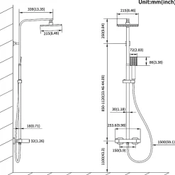 Auralum Max Colonne de Douche Noir avec Mitigeur Thermostatique 2 Fonctions Ensemble de Douche Noir en Laiton, Haute Réglable 110-137 cm