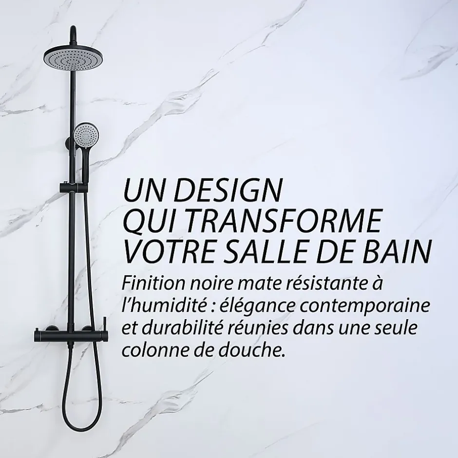 Dileci Colonne de douche noir mat - 2 fonctions -