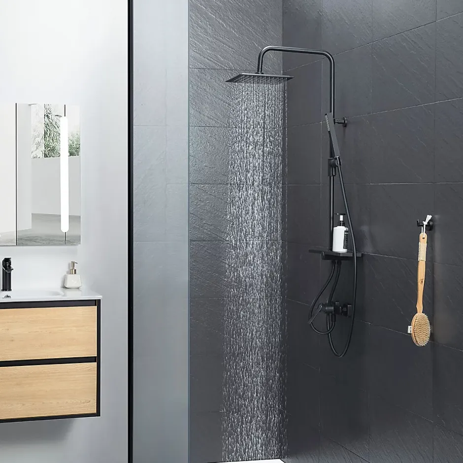 Bain-Bain Colonne de douche Noir Mat Avec Tablette KIRA -* Colonne De Douche Sans Robinetterie