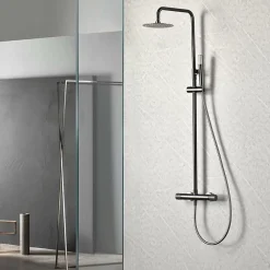 Imex Products Colonne de douche noire gun metal en acier et laiton avec douchette extraplats anticalcaire