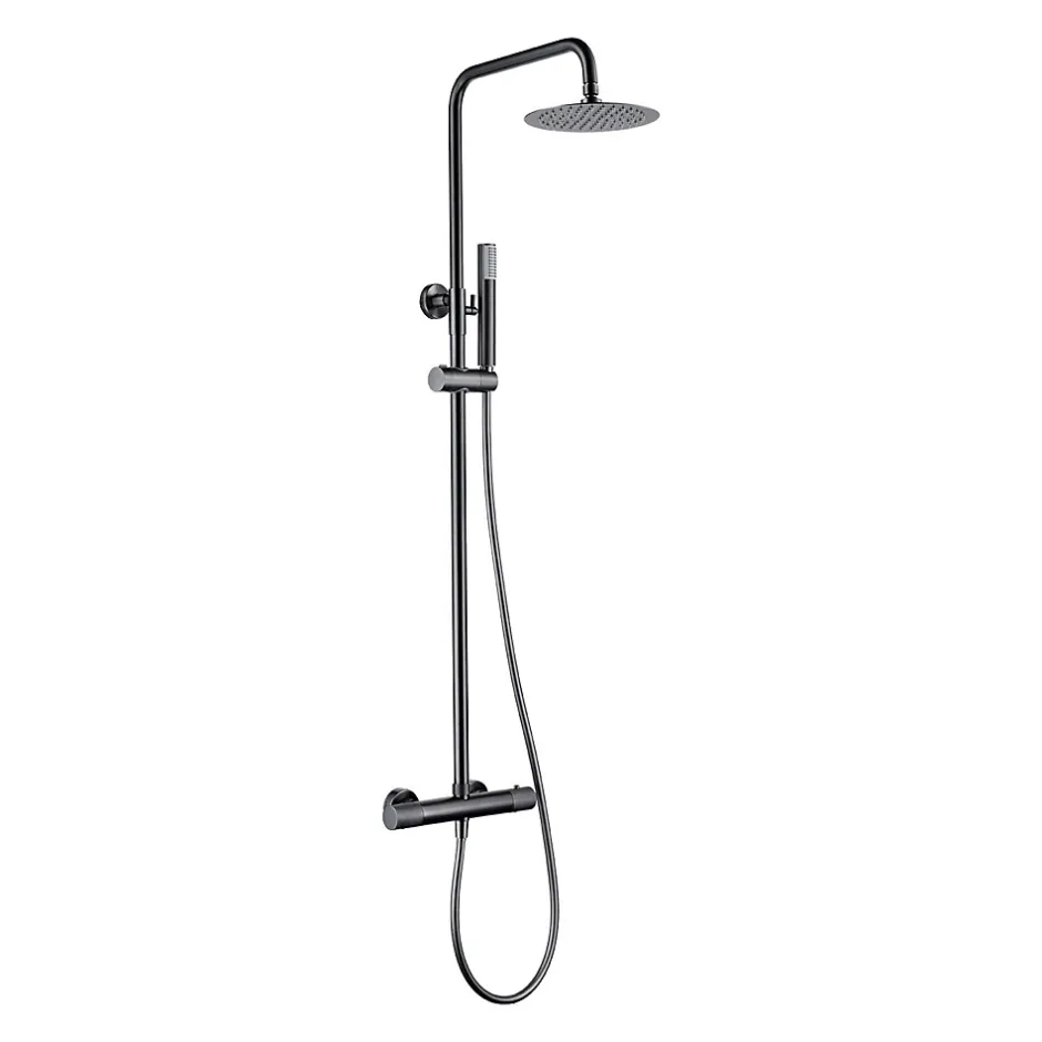 Imex Products Colonne de douche noire gun metal en acier et laiton avec douchette extraplats anticalcaire