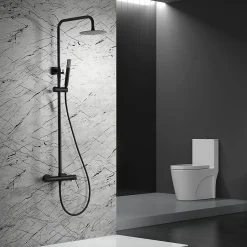 Imex Products Colonne de douche noire mate acier et laiton mitigeur monocommande avec douchette extensible* Colonne De Douche Encastrable