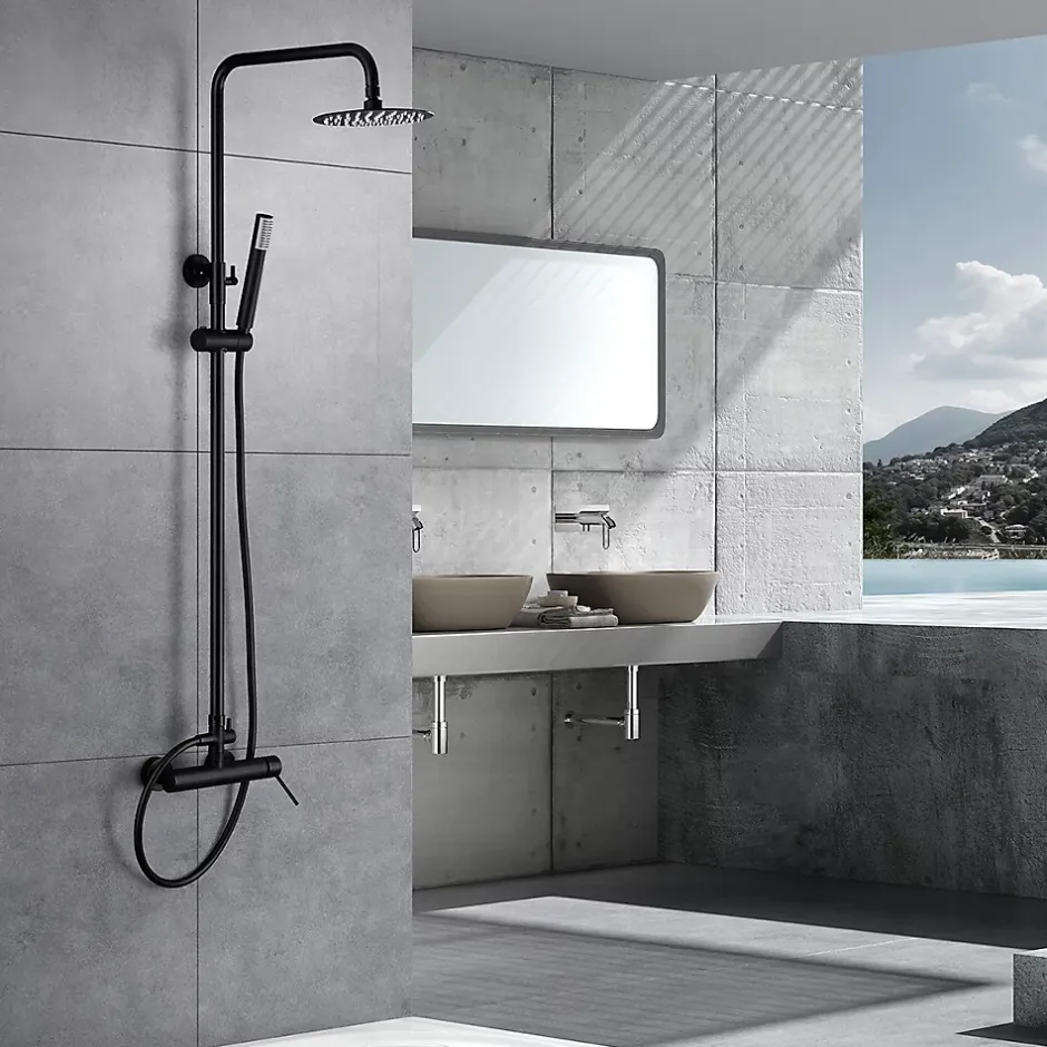 Imex Products Colonne de douche noire mat en acier et laiton avec flexible PVC et pommeau anticalcaire* Colonne De Douche Encastrable