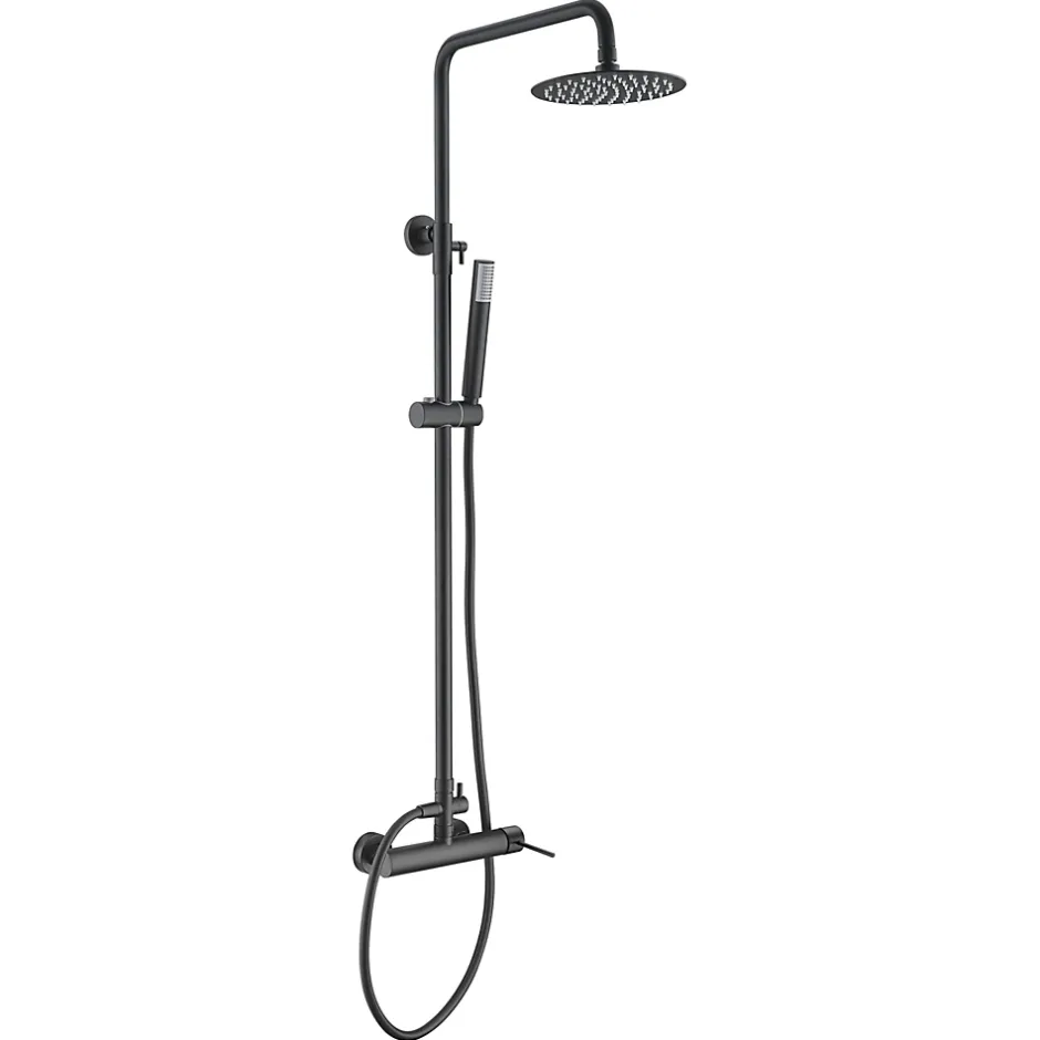 Imex Products Colonne de douche noire mat en acier et laiton avec flexible PVC et pommeau anticalcaire* Colonne De Douche Encastrable