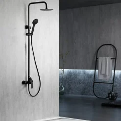 Imex Products Colonne de douche noire mate en acier et laiton avec flexible et pommeau extraplats* Colonne De Douche Mécanique