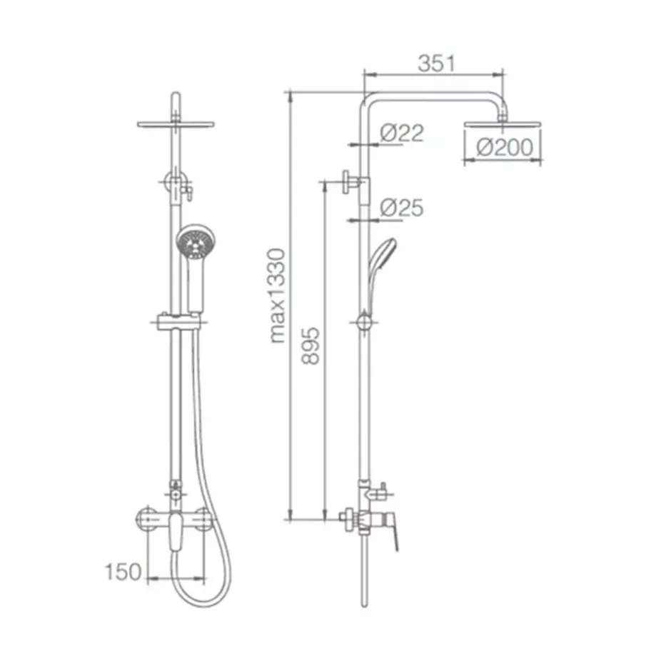 Imex Products Colonne de douche noire mate en acier et laiton avec flexible et pommeau extraplats* Colonne De Douche Mécanique