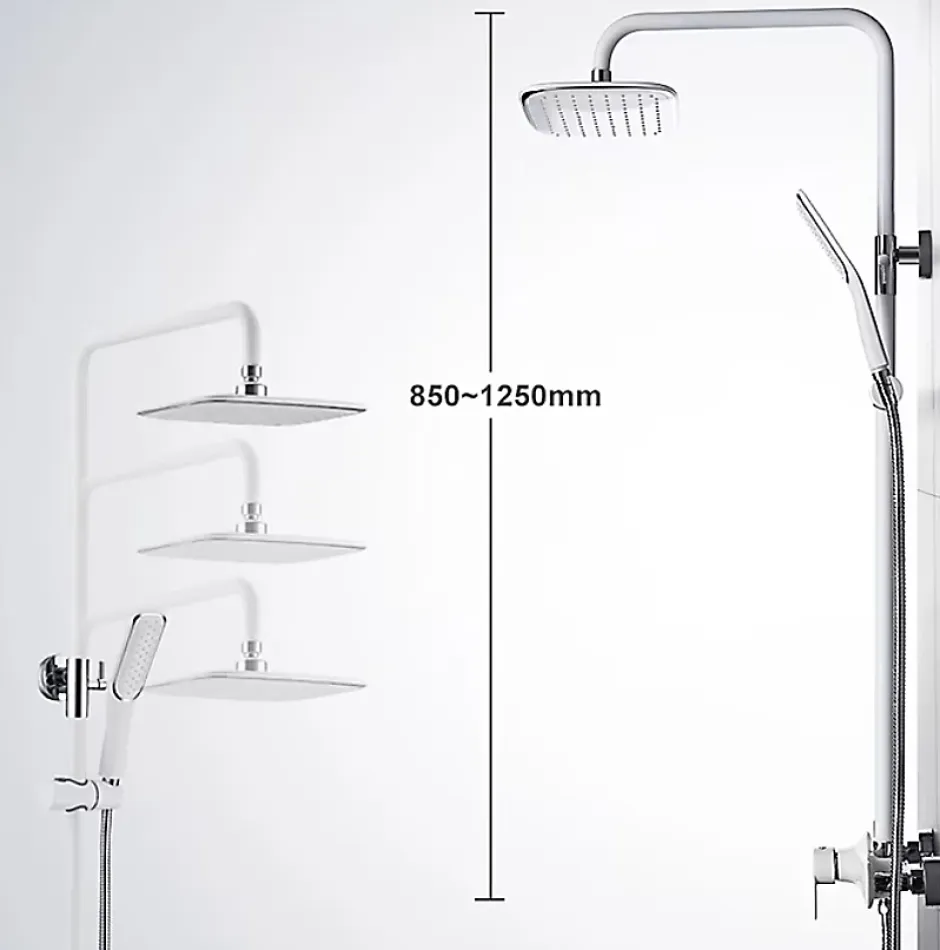 Homelody Colonne de Douche Peinture Blanc Ensemble de Douche Hauteur Réglable avec Mitigeur Mécanique Moderne pour Salle de Bain