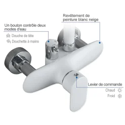 Homelody Colonne de Douche Peinture Blanc Ensemble de Douche Hauteur Réglable avec Mitigeur Mécanique Moderne pour Salle de Bain