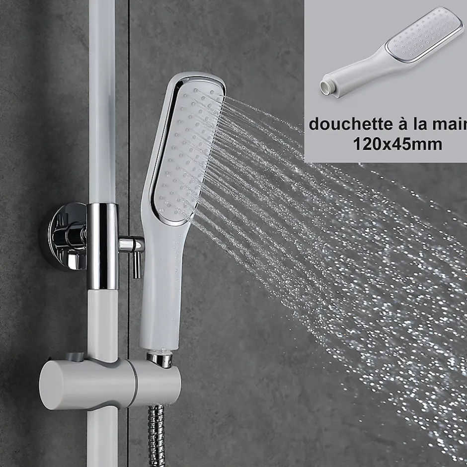 Homelody Colonne de Douche Peinture Blanc Ensemble de Douche Hauteur Réglable avec Mitigeur Mécanique Moderne pour Salle de Bain