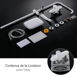 Homelody Colonne de Douche Peinture Blanc Ensemble de Douche Hauteur Réglable avec Mitigeur Mécanique Moderne pour Salle de Bain