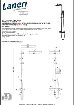 Laneri COLONNE DE DOUCHE PONT EN ACIER NOIR MAT, THERMOSTATIQUE