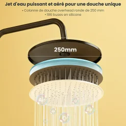Auralum Max Colonne de Douche, Réglable Hauteur avec Étagère Douche Set kit Douche sans Robinet avec Pommeau Douche Rond 25cm,Noir