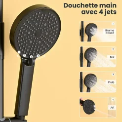 Auralum Max Colonne de Douche, Réglable Hauteur avec Étagère Douche Set kit Douche sans Robinet avec Pommeau Douche Rond 25cm,Noir