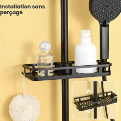 Auralum Max Colonne de Douche, Réglable Hauteur avec Étagère Douche Set kit Douche sans Robinet avec Pommeau Douche Rond 25cm,Noir