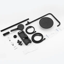 Auralum Max Colonne de Douche, Réglable Hauteur avec Étagère Douche Set kit Douche sans Robinet avec Pommeau Douche Rond 25cm,Noir
