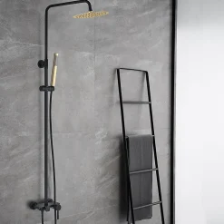 Kibath Colonne de douche ronde monocommande 3 voies OSO, 96-136 cm, finition BLACK GOLD mat, en laiton