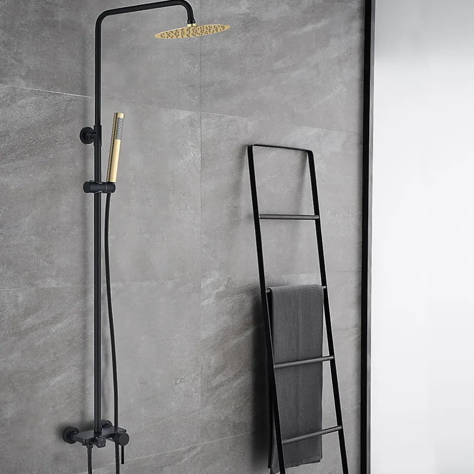 Kibath Colonne de douche ronde monocommande 3 voies OSO, 96-136 cm, finition BLACK GOLD mat, en laiton