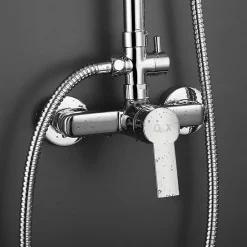 Kibath Colonne de douche ronde monocommande PIN, 80-120 cm, finition chrome poli, en laiton