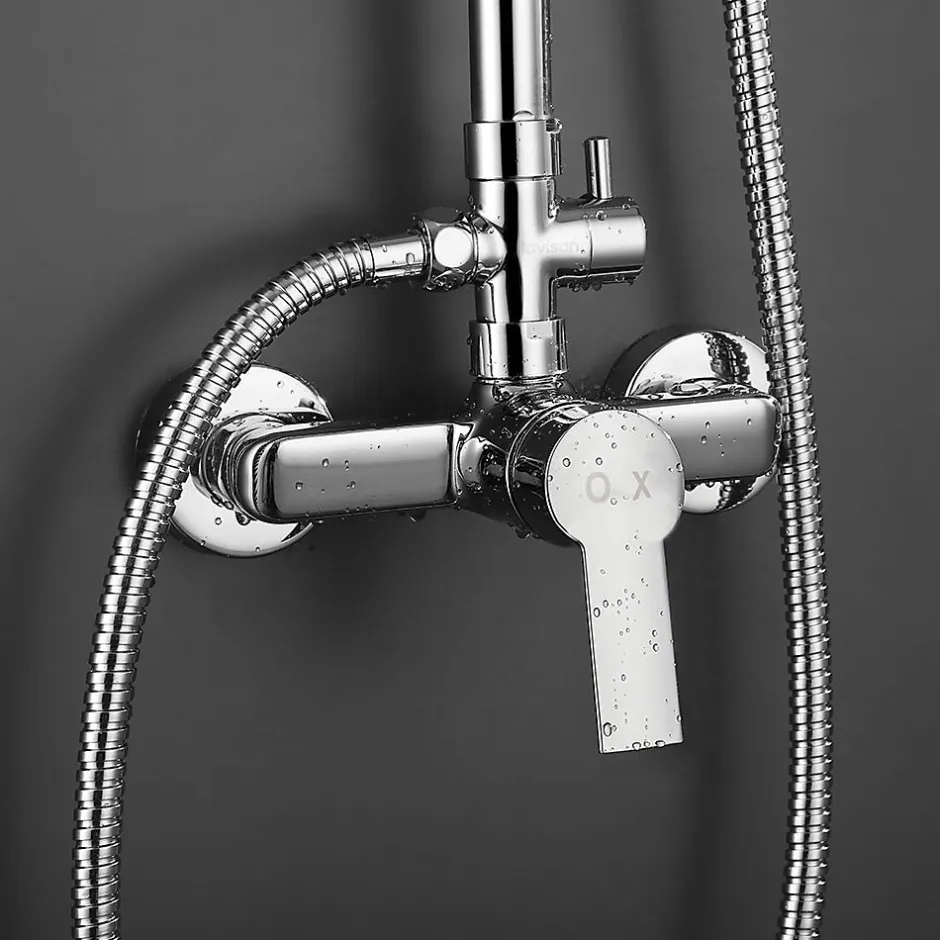 Kibath Colonne de douche ronde monocommande PIN, 80-120 cm, finition chrome poli, en laiton