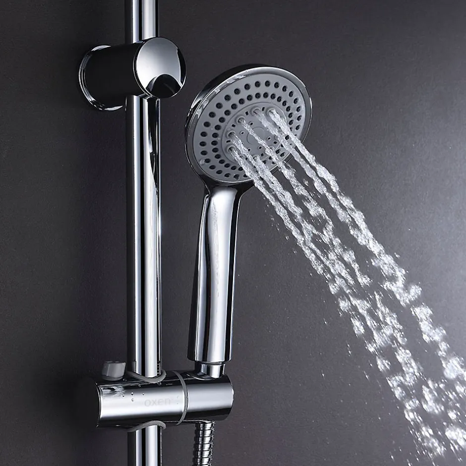 Kibath Colonne de douche ronde monocommande PIN, 80-120 cm, finition chrome poli, en laiton
