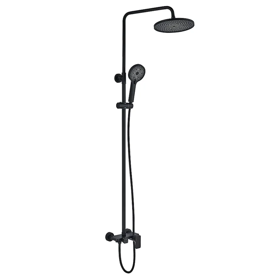 Kibath Colonne de douche ronde monocommande 3 voies REY, 96-136 cm, finition NOIR mat, en laiton* Colonne De Douche Mécanique