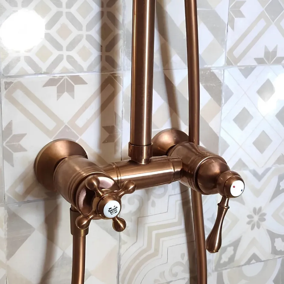 Essebagno Colonne de douche rétro cuivre brossé mitigeur mécanique Leeds