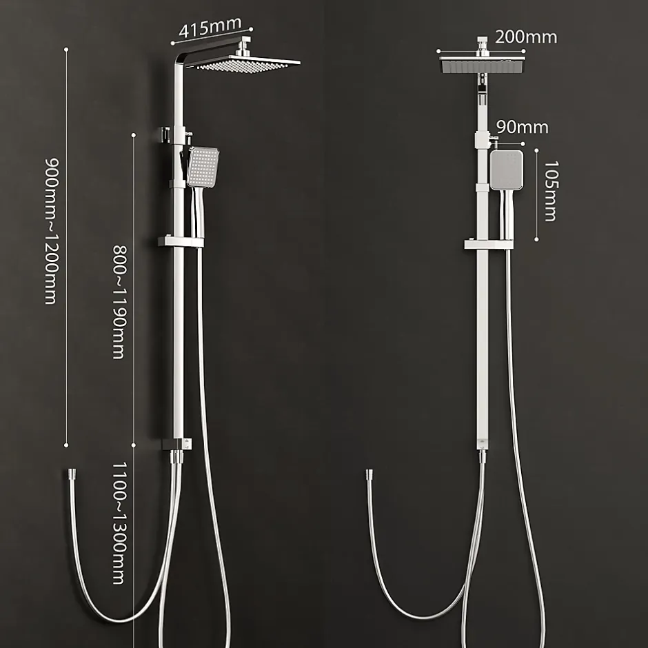 Homelody Colonne de Douche sans Mitigeur Systeme Effet Pluie avec Douchette Hauteur Reglable 900 a 1200 mm Laiton et Inox Chrome