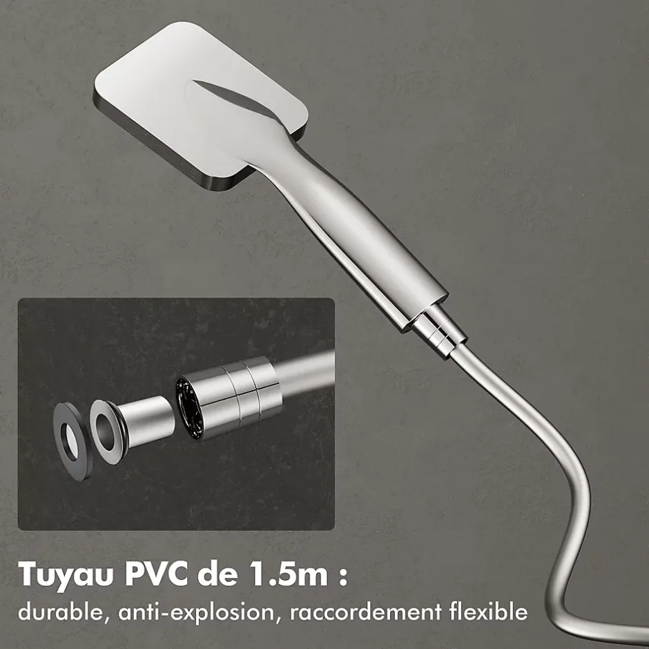 Homelody Colonne de Douche sans Mitigeur Systeme Effet Pluie avec Douchette Hauteur Reglable 900 a 1200 mm Laiton et Inox Chrome