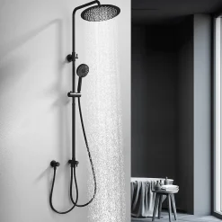 Homelody Colonne de Douche Sans Mitigeur Systeme de Douche Effet Pluie Douchette 3 Fonctions Hauteur Reglable 500 a 1220 mm Inox Noir* Colonne De Douche Sans Robinetterie