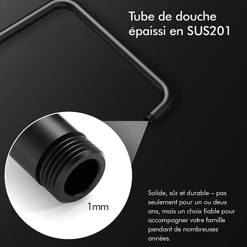 Homelody Colonne de Douche Sans Mitigeur Systeme de Douche Effet Pluie Douchette 3 Fonctions Hauteur Reglable 500 a 1220 mm Inox Noir* Colonne De Douche Sans Robinetterie